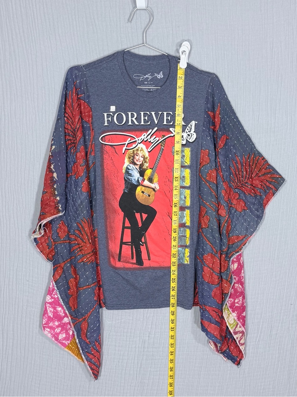 Upcycled Dolly Parton Kantha Poncho Tee One Size Boho Festival - Picture 4 of 5